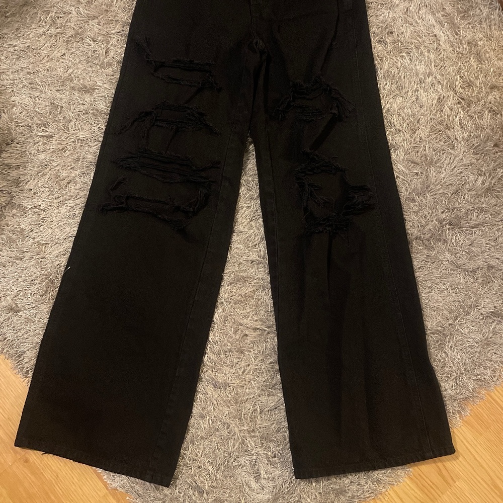 PacSun Black Goth Grunge Distressed High Rise Baggy Wide Leg Jeans - Picture 5 of 8